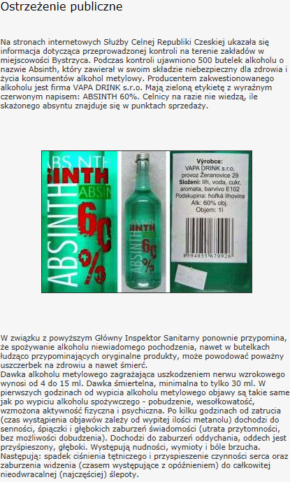 Ostrze�enie - METANOL